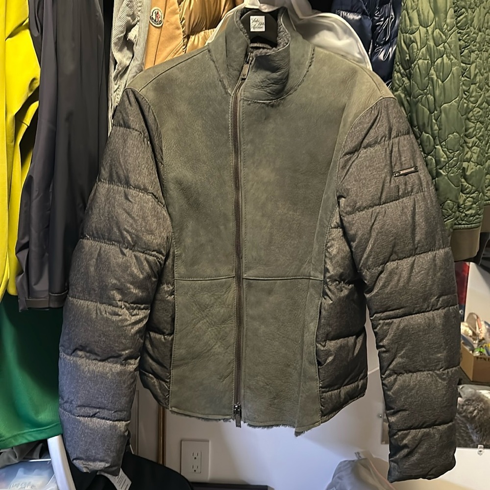 Emporio Armani Genuine Mutton Leather w/ Fabric Mix Bomber Jacket